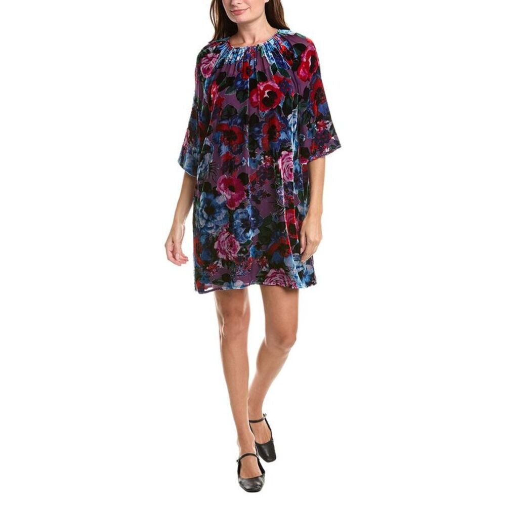 Johnny Was Womens Hollis Silk-Blend Mini Dress, Blue